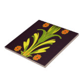 Oranje bloemgroen blad bruin bloemhuis decor tegeltje (Zijkant)