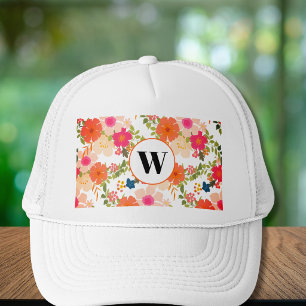 Oranje Bloemig Monogram Trucker Hoed Pet