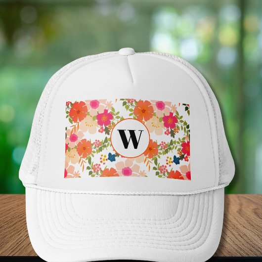 Oranje Bloemig Monogram Trucker Hoed Pet