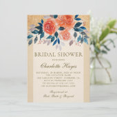 Oranje Bloemige Aquarel Elegante Bruidsdouche Kaart (Staand voorkant)
