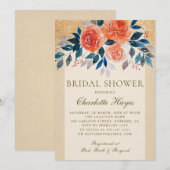 Oranje Bloemige Aquarel Elegante Bruidsdouche Kaart (Voorkant / Achterkant)