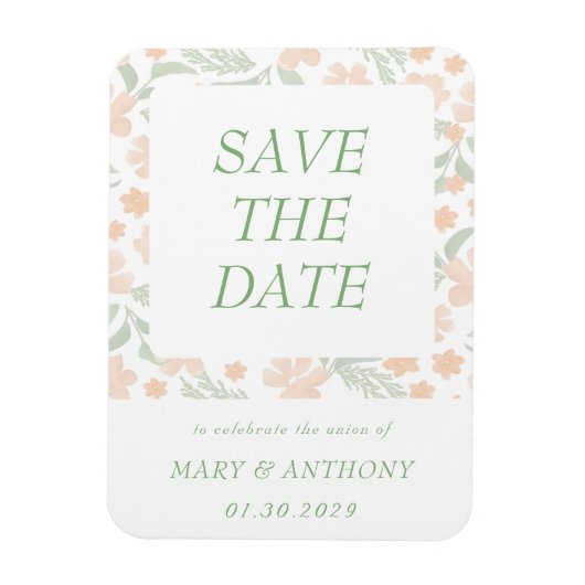 Oranje Bloemige Aquarel Save the Date Magneet (Verticaal)