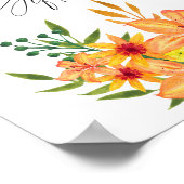 Oranje Bloemige Bruidsdouche - Kaarten & Cadeaus Poster (Hoek)