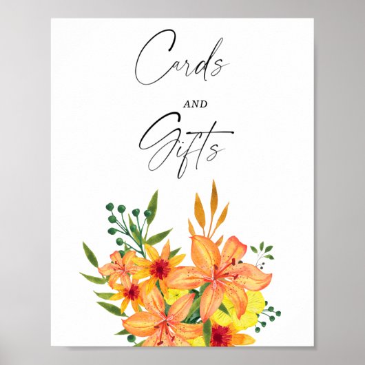 Oranje Bloemige Bruidsdouche - Kaarten & Cadeaus Poster (Voorkant)