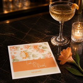 Oranje bloemige bruiloft papieren cocktail servett servet