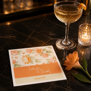 Oranje bloemige bruiloft papieren cocktail servett servet