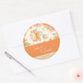 Oranje Bloemige Bruiloft Ronde Sticker (Envelop)