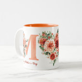 Oranje Bloemige Chrysanthemum Tweekleurige Koffiemok (Voorkant links)