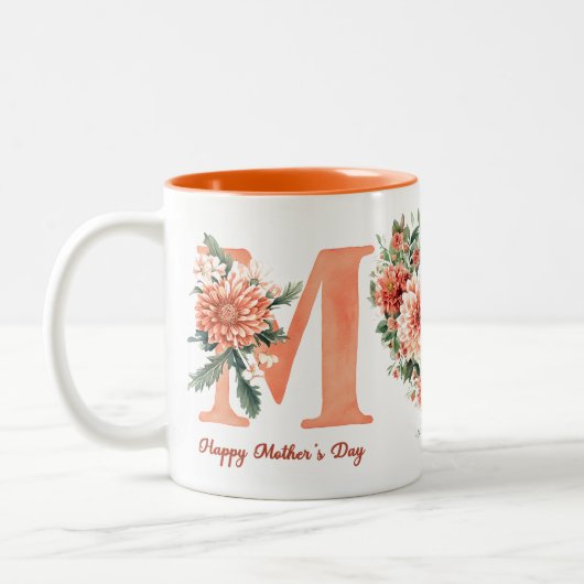 Oranje Bloemige Chrysanthemum Tweekleurige Koffiemok (Links)