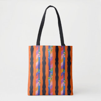 Oranje Bloemige Golfstreep Patroon Tote Bag