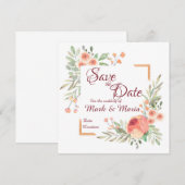 Oranje bloemige Save the Date uitnodiging (Voorkant / Achterkant)