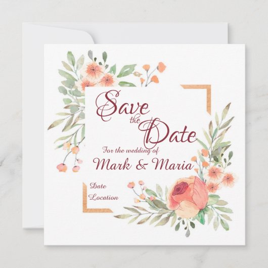 Oranje bloemige Save the Date uitnodiging (Voorkant)