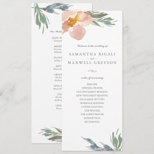 Oranje Bloemige Thee Lengte Trouwprogramma Kaart (Voorkant / Achterkant)