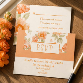 Oranje Bloemige Trouw RSVP Kaart