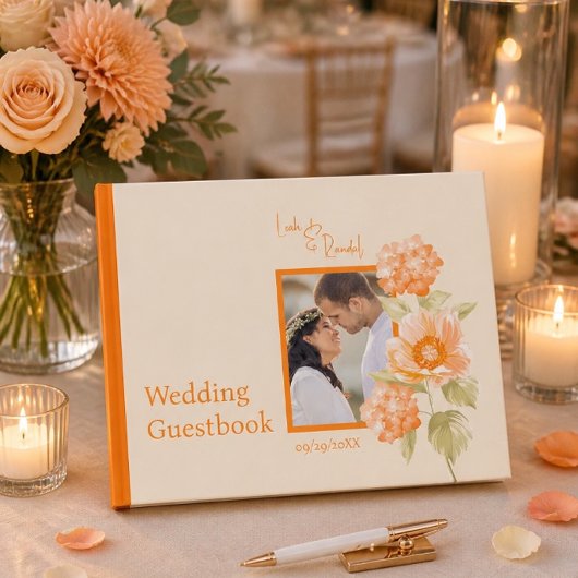 Oranje Bloemige Trouwgastenboek Gastenboek