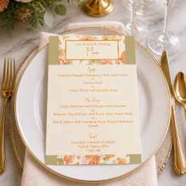 Oranje Bloemige Trouwmenu 4.5" x 6.25" Menu
