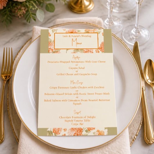 Oranje Bloemige Trouwmenu 4.5" x 6.25" Menu