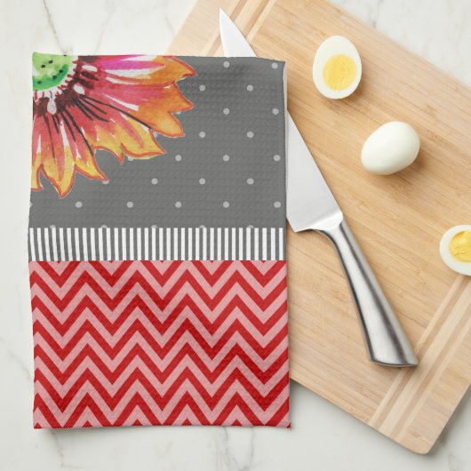 Oranje bloemkolengrijs keukenhanddoek (Quarter Fold)