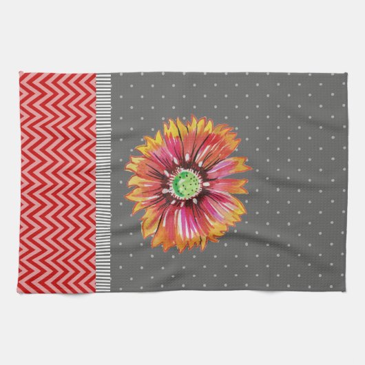 Oranje bloemkolengrijs keukenhanddoek (Horizontaal)