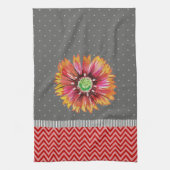 Oranje bloemkolengrijs keukenhanddoek (Verticaal)