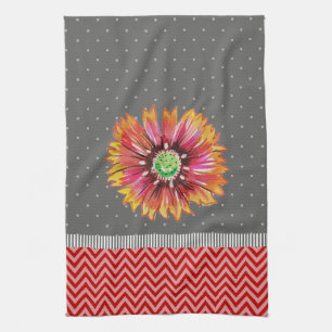 Oranje bloemkolengrijs keukenhanddoek
