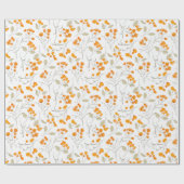 Oranje bloemmotief met bladtakken cadeaupapier (Vlak)
