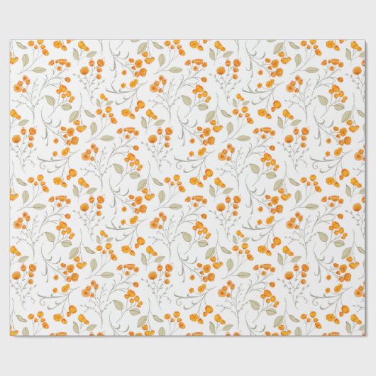 Oranje bloemmotief met bladtakken cadeaupapier (Vlak)