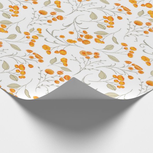 Oranje bloemmotief met bladtakken cadeaupapier (Hoek)