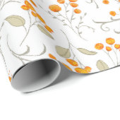 Oranje bloemmotief met bladtakken cadeaupapier (Rol Hoek)