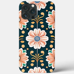 Oranje Bloemmotief op een Zwarte Achtergrond Case-Mate iPhone Case