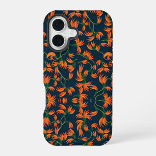 Oranje Bloemmotief Stromend iPhone 16 Hoesje
