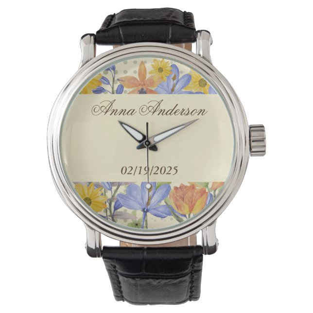 ORANJE BLOEMPATROON HORLOGE (Voorkant)