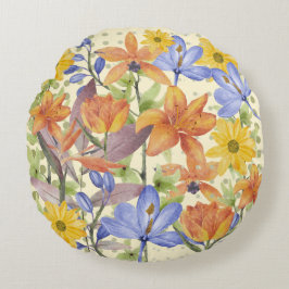 ORANJE BLOEMPATROON ROND KUSSEN