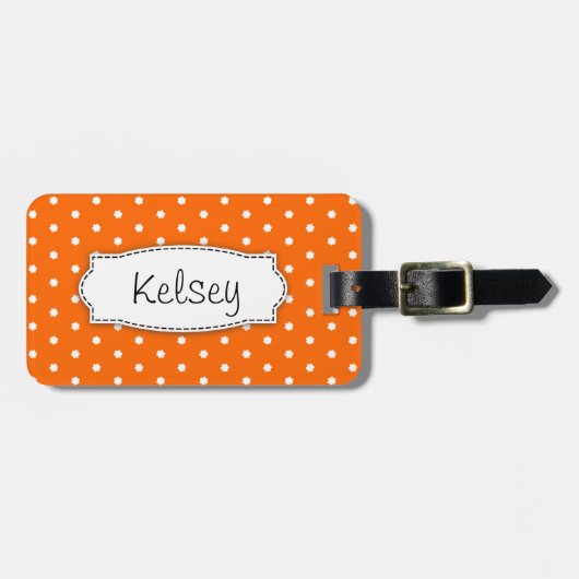 Oranje bloempolka stippen genaamd bagagelabel (Voorkant horizontaal)