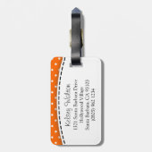 Oranje bloempolka stippen genaamd bagagelabel (Achterkant verticaal)