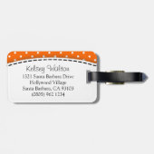 Oranje bloempolka stippen genaamd bagagelabel (Achterkant horizontaal)