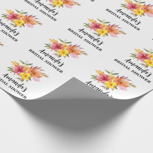 Oranje bloemrijke bruidsdouche cadeaupapier (Hoek)