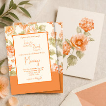 Oranje Bloemrijke Formele Trouwkaart
