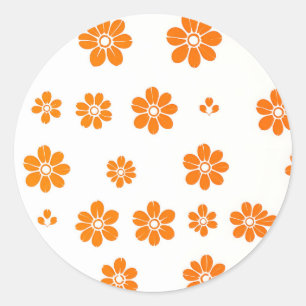 Oranje bloemstencilpatroon op witte achtergrond ronde sticker