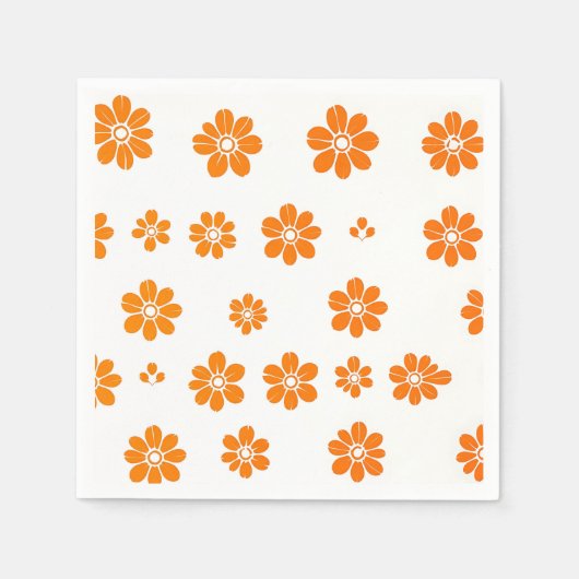 Oranje bloemstencilpatroon op witte achtergrond servet (Voorkant)