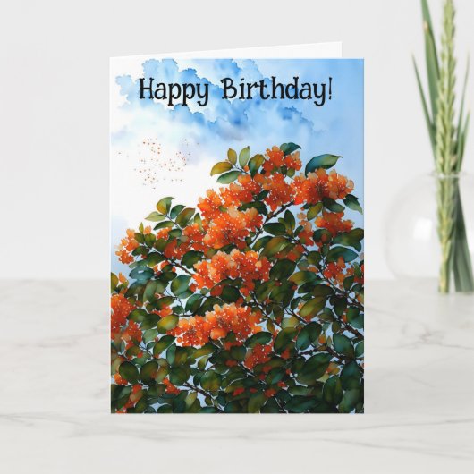 Oranje bloesbloem bloemen Cheerful Birthday Kaart (Voorkant)