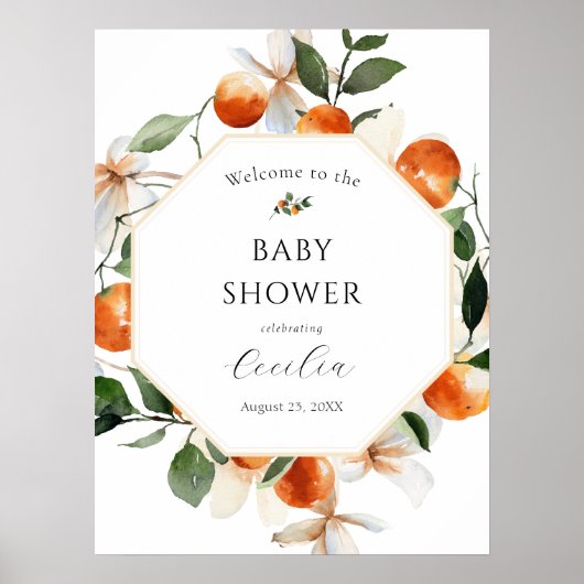 Oranje bloesem Baby shower Welkomstteken Poster (Voorkant)