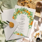 Oranje bloesem boog bruiloft kaart