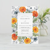 Oranje Bloesem Botanische Bruiloft Kaart (Staand voorkant)