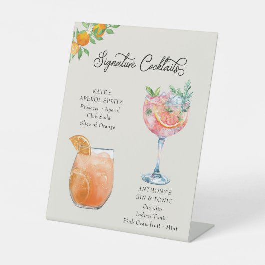 Oranje Bloesem Bruid Bruidegom Cocktails Wedding B Reclamebord Met Voetstuk (Voorkant)