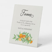 Oranje bloesem bruiloft gunst tafel reclamebord met voetstuk (Voorkant)