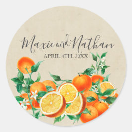 Oranje bloesem bruiloft ronde sticker