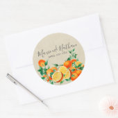 Oranje bloesem bruiloft ronde sticker (Envelop)