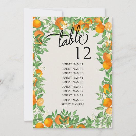 Oranje bloesem bruiloft tafel zitgrafiek (Voorkant)