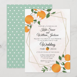 Oranje bloesem citrus bruiloft kaart